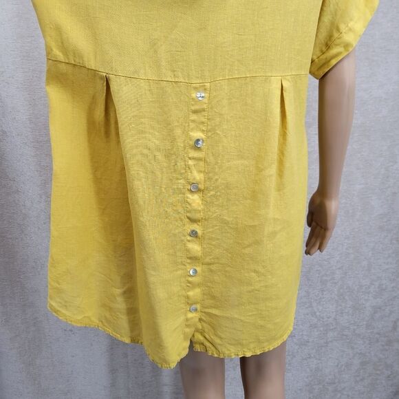 Terzo Millennio Italian Linen High Low Yellow Button-Back Blouse Lagenlook - Picture 7 of 11
